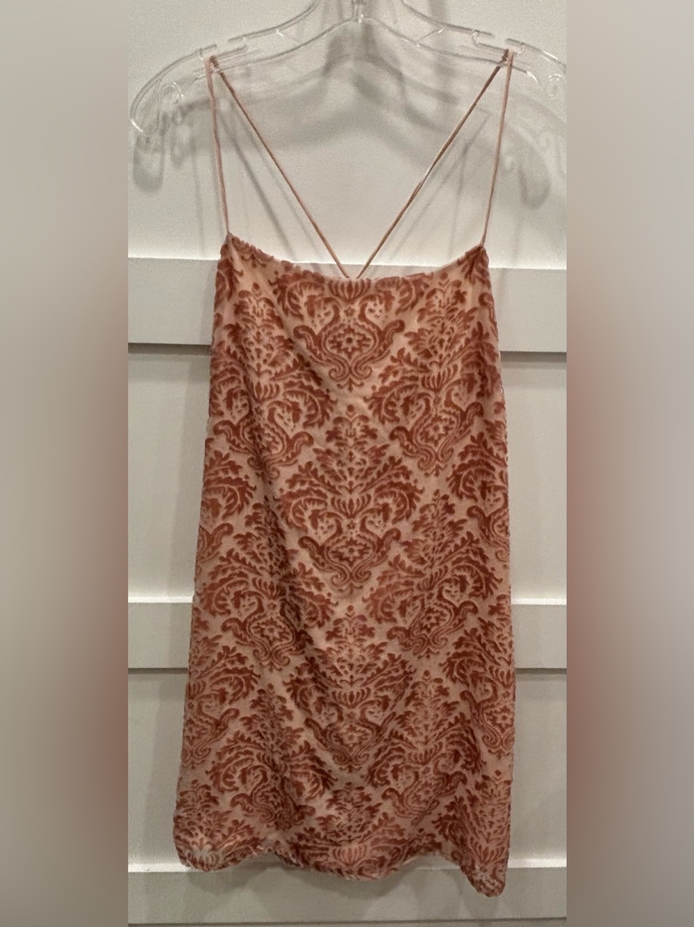 Lucy Love Rust and Cream Burnout Velvet Midi Slip Skirt